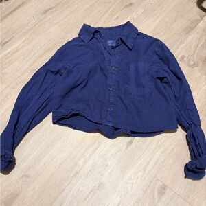 Blue Cropped Button-Up Shirt